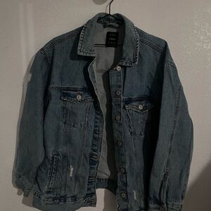 Bershka Men's Distressed Blue Denim Jacket